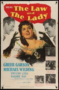 1y514 LAW & THE LADY 1sh '51 great full-length sexiest artwork of Greer Garson in all black gown!