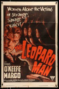 1y521 LEOPARD MAN style A 1sh R52 Jacques Tourneur, Val Lewton, cool cat claw horror artwork!