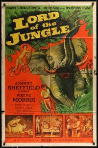 1y537 LORD OF THE JUNGLE 1sh '55 great action art of Bomba the Jungle Boy w/elephant!
