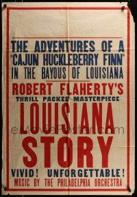 1y544 LOUISIANA STORY 1sh '48 Robert Flaherty documentary, adventures of Cajun Huckleberry Finn!