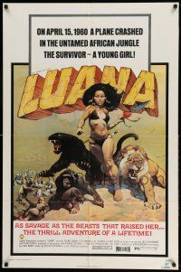 1y552 LUANA 1sh '73 great Frank Frazetta art of sexy female Tarzan with jungle animals!