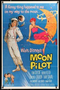 1y588 MOON PILOT 1sh '62 Disney, Tom Tryon, Dany Saval, wacky space man and moon girl art!