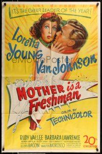 1y591 MOTHER IS A FRESHMAN 1sh '49 art of Loretta Young & Van Johnson, the cheer leader of the year