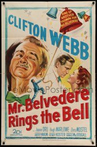 1y594 MR. BELVEDERE RINGS THE BELL 1sh '51 artwork of Clifton Webb winking at lovers!