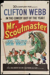 1y592 MR SCOUTMASTER 1sh '53 great artwork of Clifton Webb hiking with Boy Scouts!