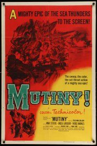 1y604 MUTINY 1sh '52 sailor Mark Stevens fights pirate with hook & knife, cut-throat action!