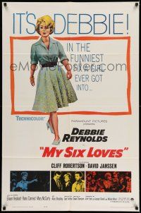 1y608 MY SIX LOVES 1sh '62 Debbie Reynolds in the funniest fix a girl ever got into!