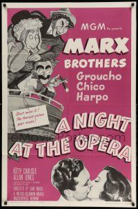 1y628 NIGHT AT THE OPERA 1sh R62 The Marx Bros. & Allan Jones infuriate Sig Ruman!
