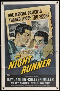 1y632 NIGHT RUNNER 1sh '57 released mental patient Ray Danton romances pretty Colleen Miller!