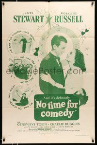 1y636 NO TIME FOR COMEDY 1sh R56 romantic close up of Jimmy Stewart & Rosalind Russell!