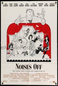 1y638 NOISES OFF DS 1sh '92 great wacky Al Hirschfeld art of cast as puppets!