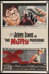 1y639 NUTTY PROFESSOR 1sh '63 wacky Jerry Lewis directs & stars w/pretty Stella Stevens!