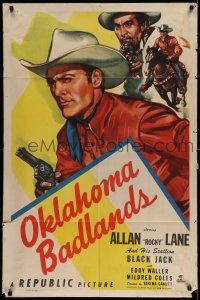 1y645 OKLAHOMA BADLANDS 1sh '48 cowboy Allan Rocky Lane & his Stallion Black Jack!