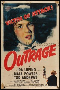 1y653 OUTRAGE style A 1sh '50 Mala Powers is a victim of attack, directed by Ida Lupino!