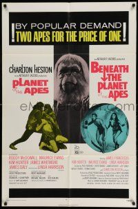 1y669 PLANET OF THE APES/BENEATH THE PLANET OF THE APES 1sh '71 2 apes for the price of 1!