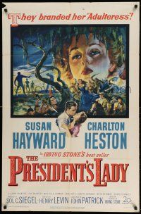 1y678 PRESIDENT'S LADY 1sh '53 art of adulteress Susan Hayward & Charlton Heston!