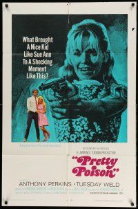 1y681 PRETTY POISON style B 1sh '68 psycho Anthony Perkins & crazy Tuesday Weld!