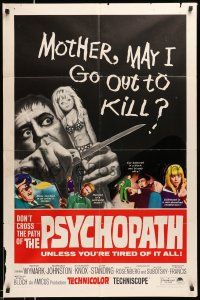 1y694 PSYCHOPATH 1sh '66 Robert Bloch, wild horror image, Mother, may I go out to kill?
