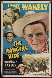 1y702 RANGERS RIDE 1sh '48 super close up of cowboy Jimmy Wakely + Dub Cannonball Taylor!