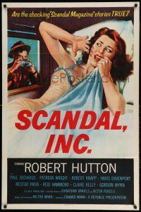 1y737 SCANDAL INC. 1sh '56 Robert Hutton, art of paparazzi photographing sexy woman in bed!