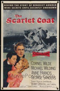 1y740 SCARLET COAT 1sh '55 romantic art of Cornel Wilde & Anne Francis, John Sturges directed!