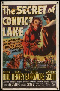 1y751 SECRET OF CONVICT LAKE 1sh '51 Gene Tierney is a lonely woman at the mercy of hunted men!
