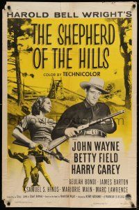 1y768 SHEPHERD OF THE HILLS 1sh R55 John Wayne, from Harold Bell Wright novel!