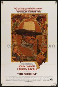 1y772 SHOOTIST 1sh '76 best Richard Amsel artwork of cowboy John Wayne & cast!