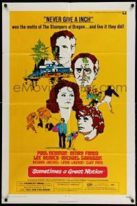 1y794 SOMETIMES A GREAT NOTION 1sh '71 art of Paul Newman, Henry Fonda, Lee Remick & Sarrazin!