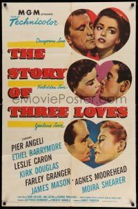 1y806 STORY OF THREE LOVES 1sh '53 Kirk Douglas, Pier Angeli, Leslie Caron, Granger, Mason