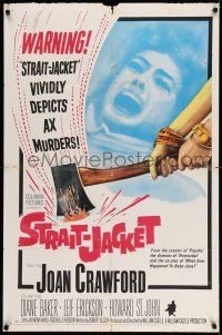 1y807 STRAIT-JACKET 1sh '64 art of crazy ax murderer Joan Crawford, directed by William Castle!