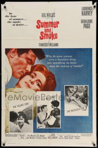 1y815 SUMMER & SMOKE 1sh '61 close up of Laurence Harvey & Geraldine Page!