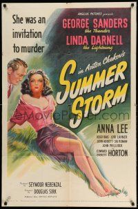 1y819 SUMMER STORM 1sh '44 stone litho of super sexy Linda Darnell & George Sanders!