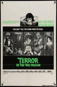 1y847 TERROR IN THE WAX MUSEUM 1sh '73 where you can't tell the living from the dead!