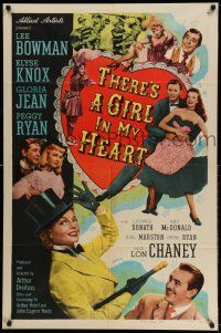 1y859 THERE'S A GIRL IN MY HEART 1sh '49 Elyse Knox, Gloria Jean, Peggy Ryan, Lon Chaney Jr.!