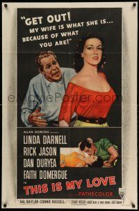 1y865 THIS IS MY LOVE style A 1sh '54 Dan Duryea hates Faith Domergue for what she did to his wife!