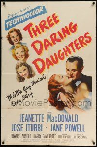 1y869 THREE DARING DAUGHTERS 1sh '48 Jeanette MacDonald, Jane Powell, Jose Iturbi, MGM musical!