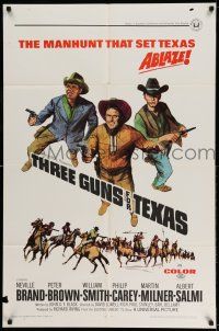 1y870 THREE GUNS FOR TEXAS 1sh '68 Neville Brand, Peter Brown, William Smith