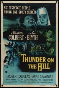 1y871 THUNDER ON THE HILL 1sh '51 Claudette Colbert, 6 desperate people hiding one guilty secret!