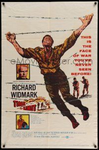 1y879 TIME LIMIT 1sh '57 Richard Widmark, cool art of Korean War soldier in barb-wire fence!