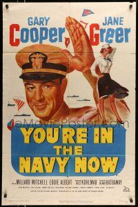 1y994 YOU'RE IN THE NAVY NOW 1sh '51 officer Gary Cooper blows his top, Jane Greer