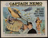 1z605 CAPTAIN NEMO & THE UNDERWATER CITY 1/2sh '70 artwork of cast, scuba divers & cool ship!