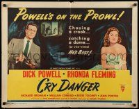 1z640 CRY DANGER style A 1/2sh '51 great film noir stone litho art of Dick Powell & Rhonda Fleming!