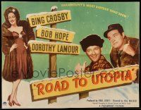 1z832 ROAD TO UTOPIA style B 1/2sh '46 art of Bob Hope, sexy Dorothy Lamour & Bing Crosby, rare!