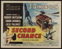 1z844 SECOND CHANCE style B 3D 1/2sh '53 3-D, cool art of barechested Robert Mitchum & Linda Darnell