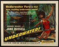 1z921 UNDERWATER 1/2sh '55 Howard Hughes, artwork of skin diver Jane Russell, underwater fury!