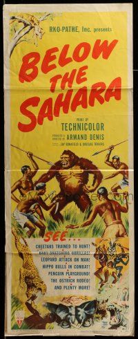 1z022 BELOW THE SAHARA insert '53 great giant ape image vs. tribesmen artwork!