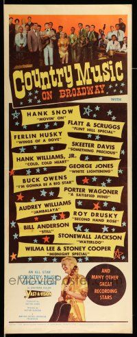 1z057 COUNTRY MUSIC ON BROADWAY insert '64 first feature length all country picture, Hank Williams!