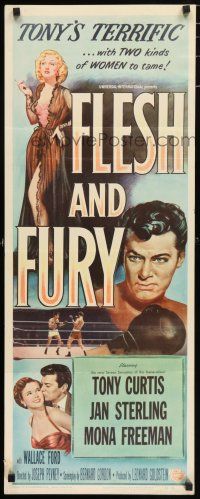 1z142 FLESH & FURY insert '52 boxer Tony Curtis has fury in his fists & naked hunger in his heart!