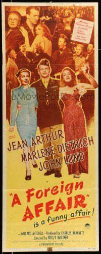 1z147 FOREIGN AFFAIR insert '48 art of Jean Arthur & sexy full-length Marlene Dietrich!